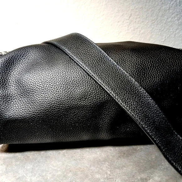 Pebbled Black Vegan Leather Studded Billet Biker Rocker Handbag Crossbody Bag - Picture 6 of 12